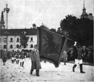 10 Jahre Volksabstimmung - Defilierung vor dem Bundespräsidenten Miklas am Neuen Platz in Klagenfurt - 1930